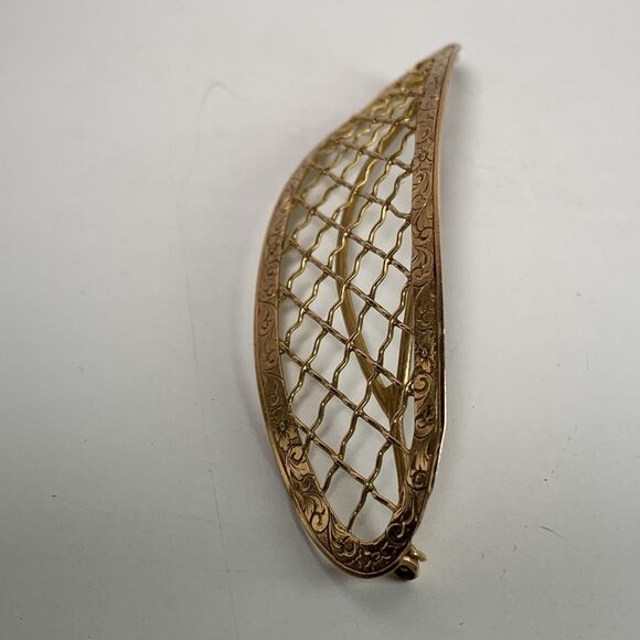 Antique 14k Gold Hair Barrette Victorian Edwardian 13 Grams Ornate Lattice 3.5” main image 12